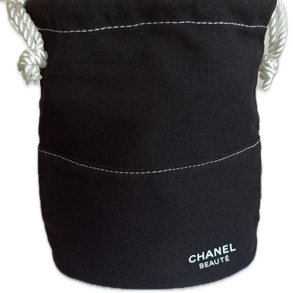 EUC Lot of 2x [Chanel] Black Canvas Drawstring Pouch Makeup Jewelry Bags - Picture 7 of 10